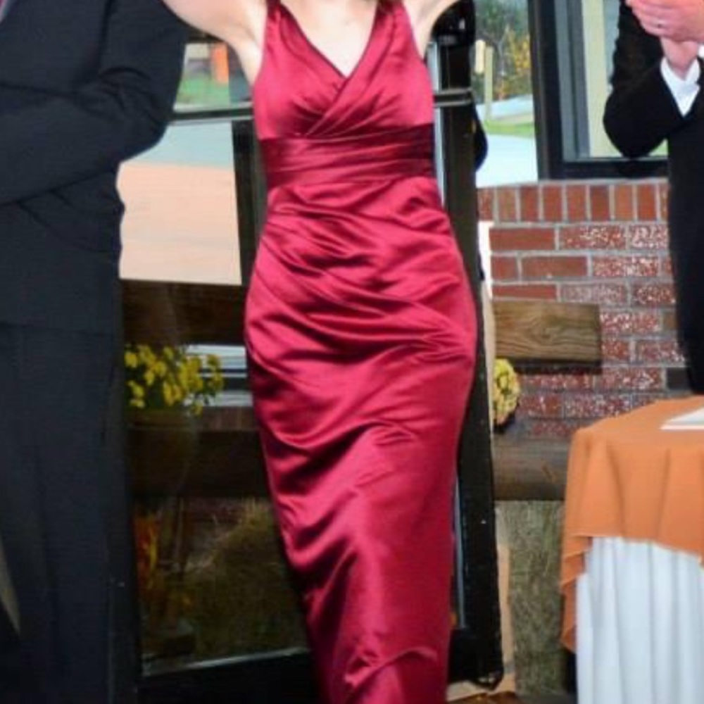 Maroon formal satin dress